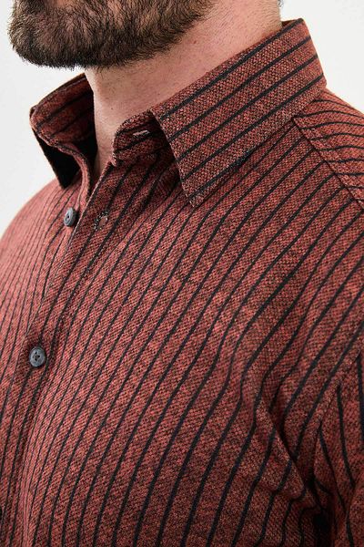 Mcr Striped Slim Fit Wool Men's Shirt Tile - 27018.24K