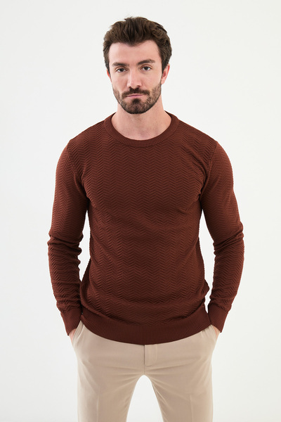 Mcr Візерунковий Slim Fit велосипедний комір чоловічий трикотажний светр цегл...