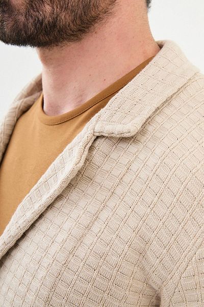 Mcr Patterned Slim Fit Men's Knitwear Jacket Beige - 11240.24K