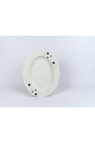 Kütahya Porselen Cream Patterned Porcelain Boat Plate - 28 X 22 Cm