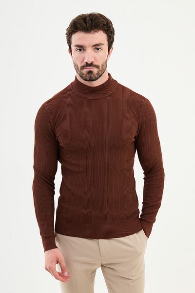 Mcr Striped Slim Fit Half Turtleneck Men's Knitwear Sweater Tile - 11504.24K