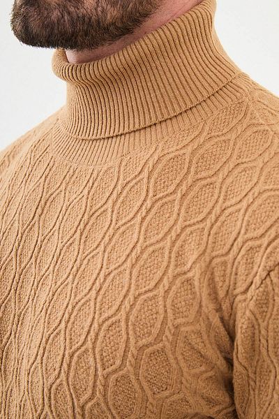 Mcr Patterned Slim Fit Full Turtleneck Men's Knitwear Sweater Camel - 11502.24K