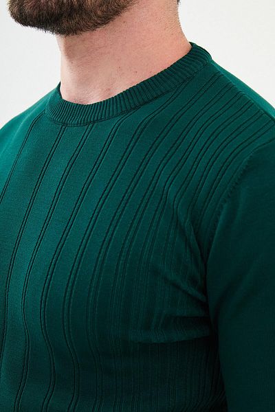 Mcr Striped Slim Fit Crew Neck Men's Knitwear Sweater Emerald - 11507.24K
