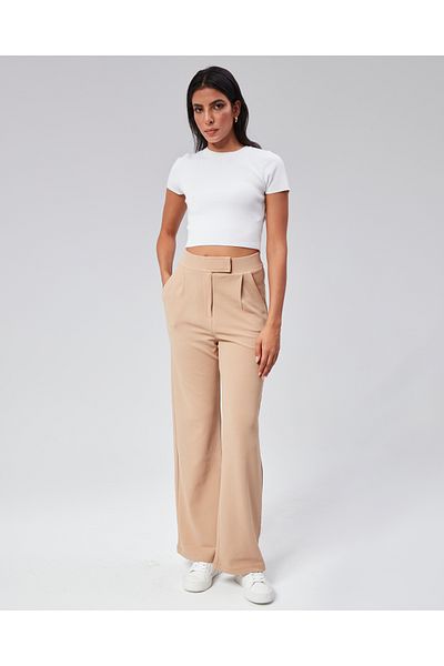 NEVEGE BUTİK Women's Knitted Fabric Full Lycra Velcro Waist Palazzo-Camell