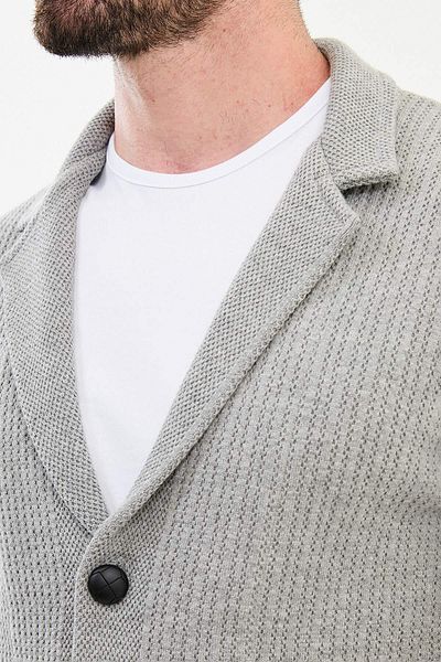 Mcr Patterned Slim Fit Wool Men's Knitwear Jacket Light Gray - 11238.24K