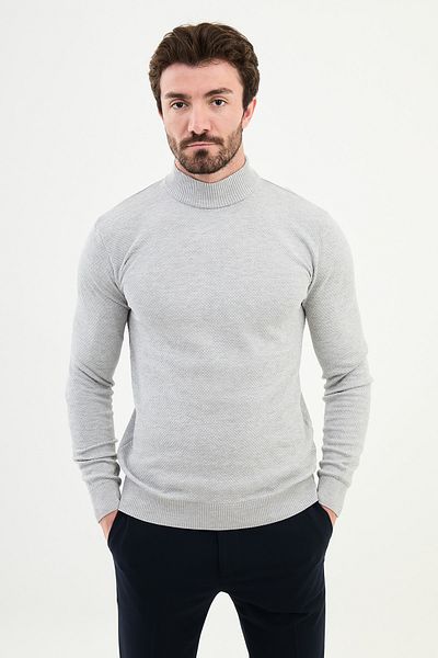 Mcr Textured Slim Fit Half Turtleneck Men's Knitwear Sweater Light Gray - 11500.24K