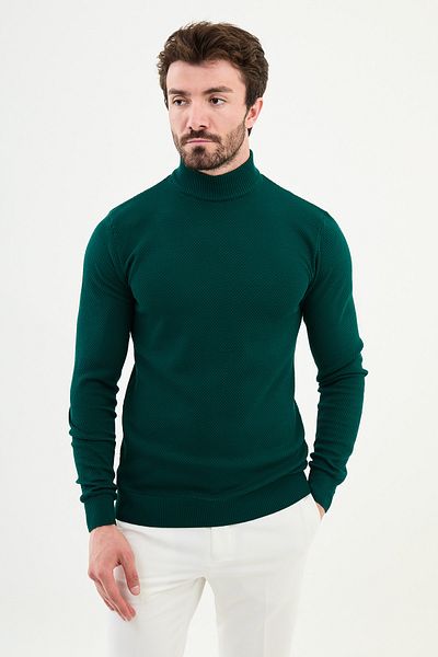 Mcr Textured Slim Fit Half Turtleneck Men's Knitwear Sweater Emerald - 11500.24K
