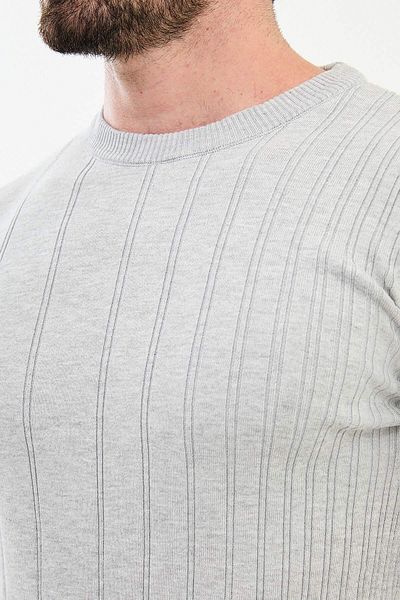 Mcr Striped Slim Fit Crew Neck Men's Knitwear Sweater Light Gray - 11507.24K