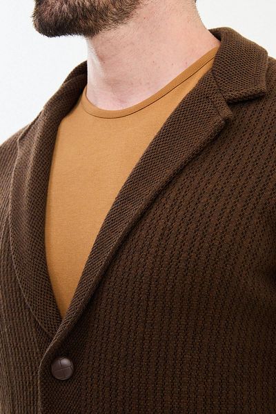 Mcr Patterned Slim Fit Wool Men's Knitwear Jacket Brown - 11238.24K