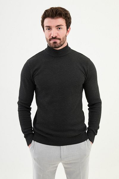 Mcr Textured Slim Fit Half Turtleneck Men's Knitwear Sweater Anthracite - 11500.24K