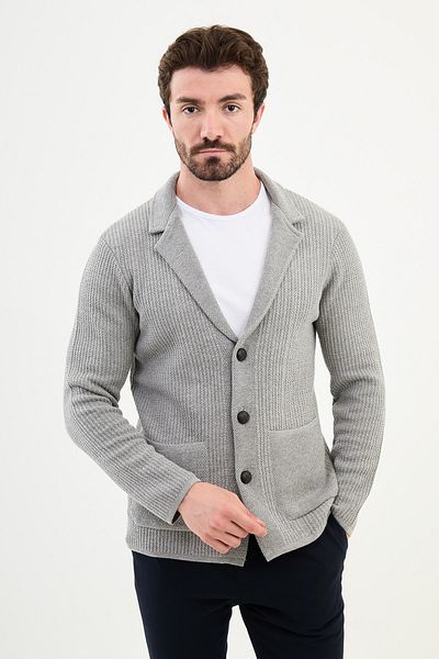 Mcr Patterned Slim Fit Wool Men's Knitwear Jacket Light Gray - 11238.24K