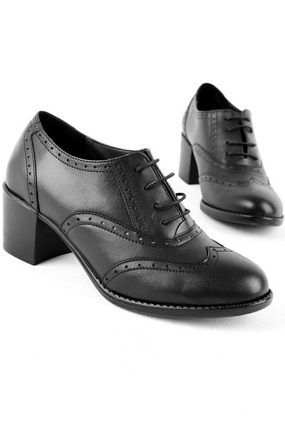 Lal Shoes & Bags Pantofi cu toc cu șireturi din piele naturală Seren pentru femei-negri