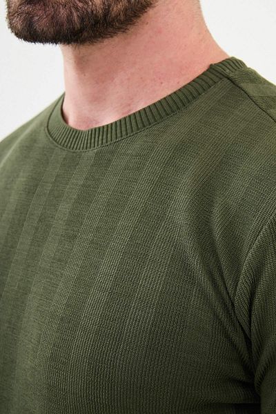 Mcr Patterned Slim Fit Crew Neck Long Sleeve Men's T-Shirt Khaki - 36836.24K