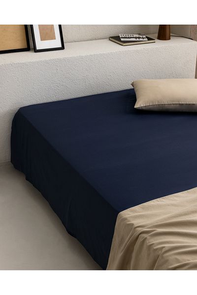 Madame Coco Manon Single 100% Cotton Ranforce Elasticless Sheet - Navy Blue