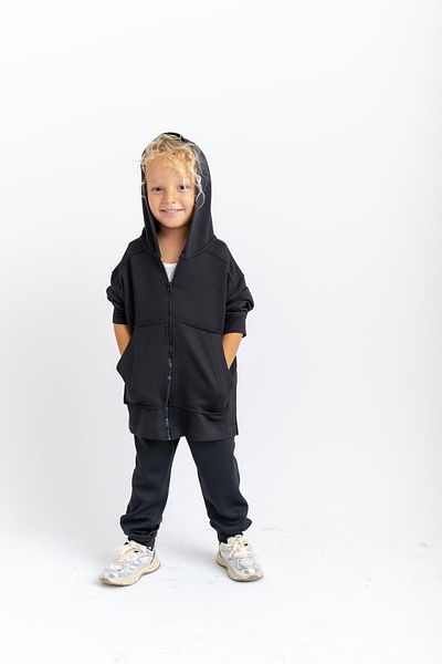 Cigit Zippered Kangaroo Pocket Suit 2-7 Years Black