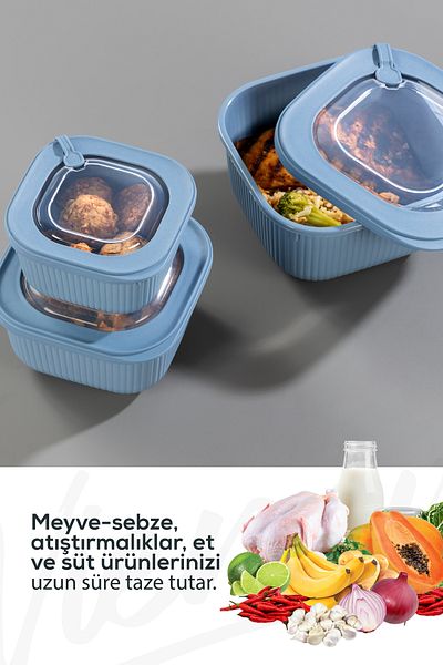 Vienev Set of 12 4X(600-1100-1800 ml) Special Storage Containers with Vip Lids Suitable for Microwave and Freeze Blue