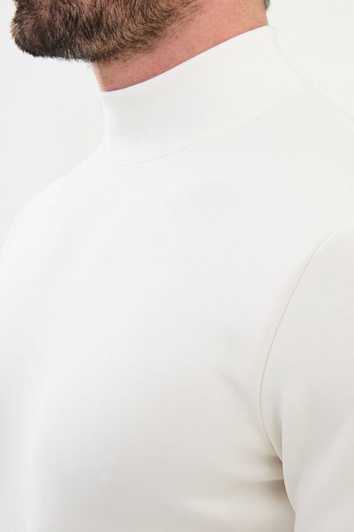 Mcr Plain Slim Fit Half Turtleneck Long Sleeve Men's T-Shirt Ecru - 36838.24K