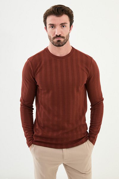 Mcr Patterned Slim Fit Crew Neck Long Sleeve Men's T-Shirt Tile - 36836.24K