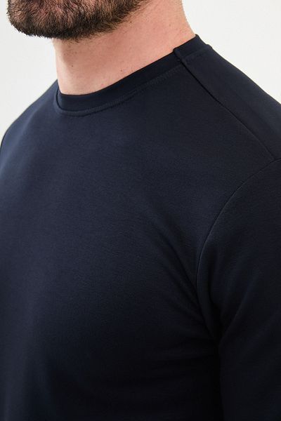 Mcr Plain Navy Blue Slim Fit Crew Neck Long Sleeve Men's T-shirt
