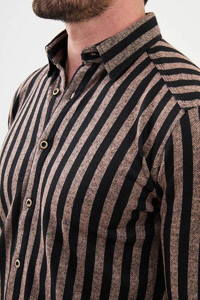 Mcr Striped Slim Fit Wool Men's Shirt Beige - 27008.24K