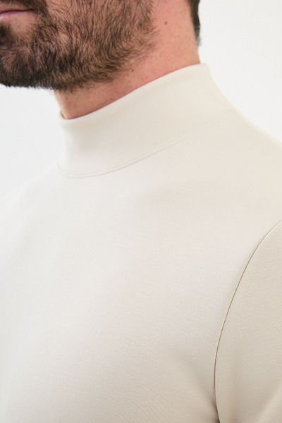 Mcr Plain Slim Fit Half Turtleneck Long Sleeve Men's T-Shirt Beige - 36838.24K