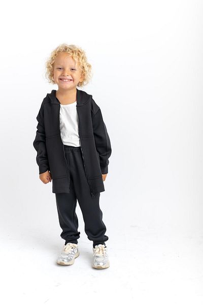 Cigit Zippered Kangaroo Pocket Suit 2-7 Years Black