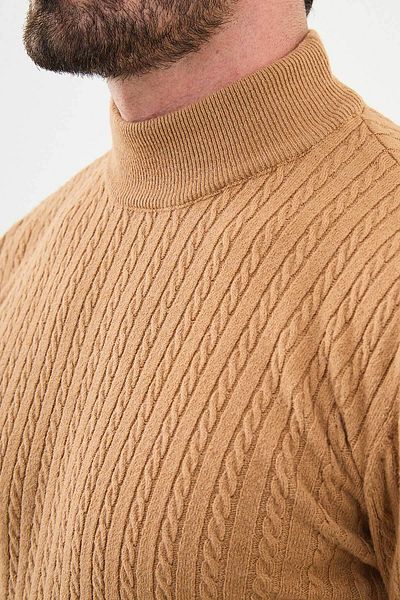Mcr Patterned Slim Fit Half Turtleneck Men's Knitwear Sweater Camel - 11503.24K