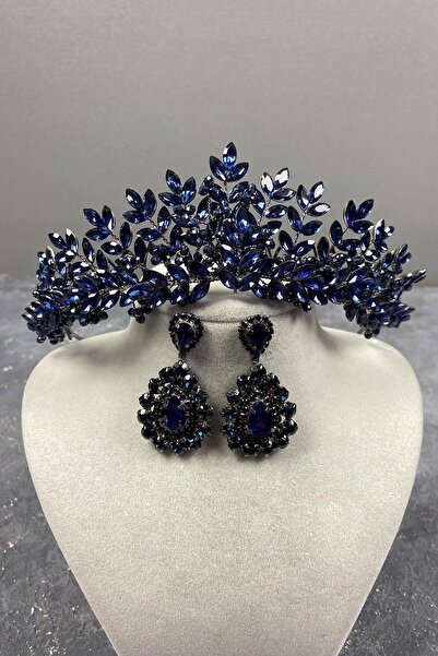 Limelia Set de cercei și coroană de mireasă cu mărgele Asleny, albastru bleum...