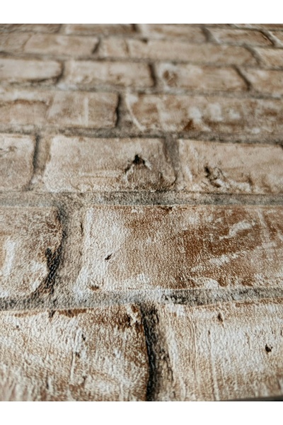 KMS HOME 3 Boyutlu Krem Taş Desen Hava Alabilen Silinebilir Duvar Kağıdı 5 M²