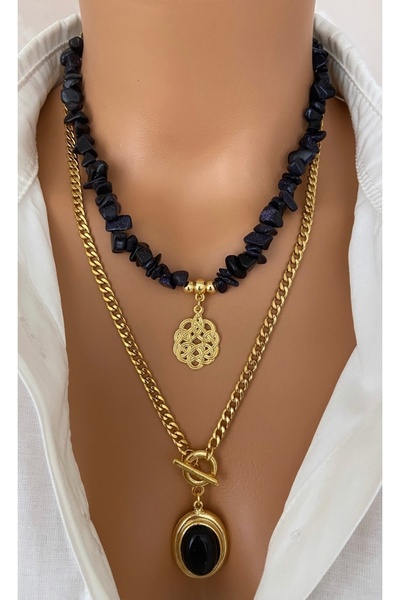 TARZ-I TAKI *قلادة مزدوجة* قلادة نسائية بسلسلة فولاذية وحجر نجمة متألق باللون...