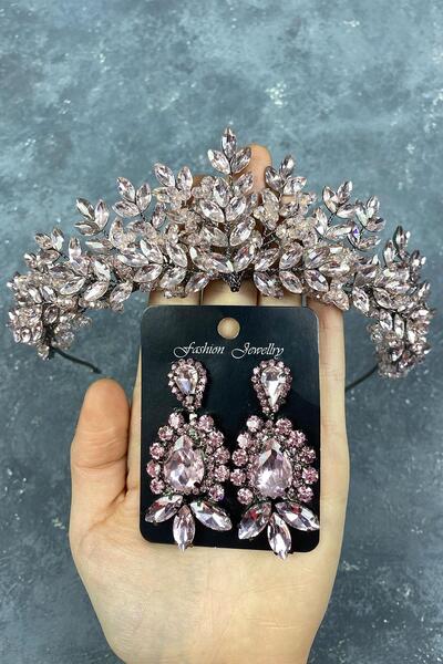 Limelia Set de cercei cu coroană de mireasă cu mărgele Asleny brodate și cu p...