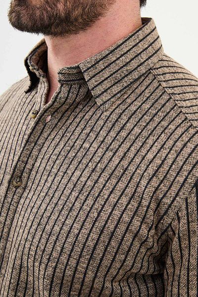Mcr Striped Slim Fit Wool Men's Shirt Beige - 27018.24K