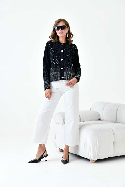 FTZ WOMEN Жіночий короткий кардиган з каменями, чорний 20756