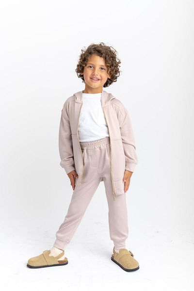 Cigit 2-7 Years Beige Color Zippered Kangaroo Set