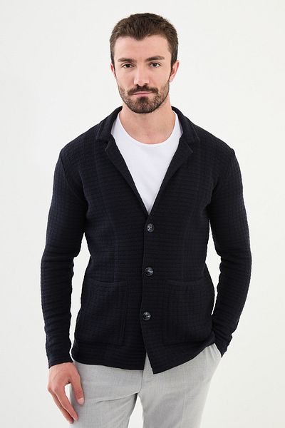 Mcr Patterned Slim Fit Men's Knitwear Jacket Navy Blue - 11240.24K