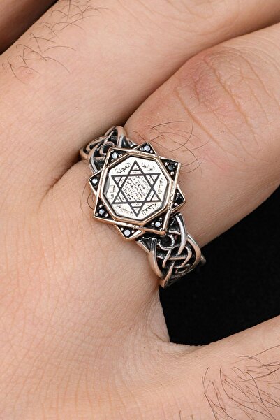 Prestige Hz. Süleyman Mührü Mikro Taş Süslemeli Gümüş Erkek Yüzüğü 925 Ayar 9...