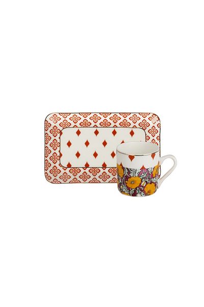 Lucky Art Eliana Bone China Porcelain Mixed Pattern Single Coffee Cup Set with Tray