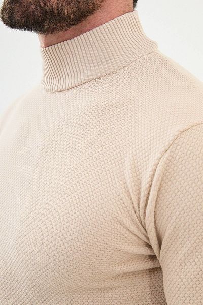 Mcr Textured Slim Fit Half Turtleneck Men's Knitwear Sweater Beige - 11500.24K