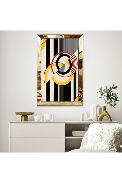 Zevahir Mobilya Dekorasyon Τραπέζι μονό MDF σε στυλ Bohemian Art με χρυσό καθρέφτη από πλεξιγκλάς