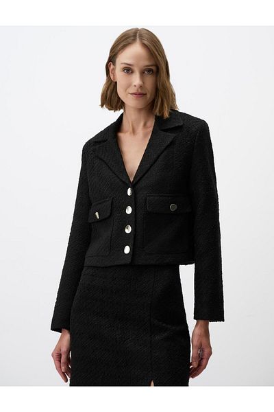 Jimmy Key Black Button Detailed Pocket Slim Fit Woven Jacket