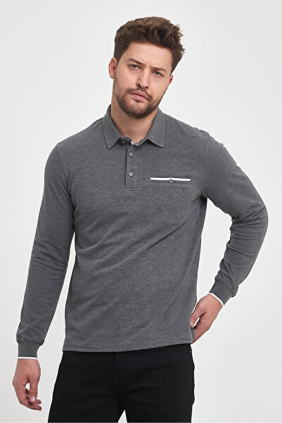 ENQUE Ανδρικό μακρύ βασικό μπλουζάκι πόλο με τσέπη ανθρακί