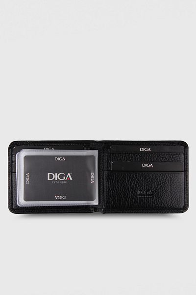 DİGA 794 Model Real Leather Elastic Black Wallet