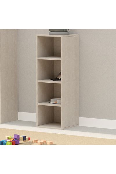 Mahmayi Wooden Storage Display Shelves 4-Tier Freestanding, Box Shelves, Light Concrete