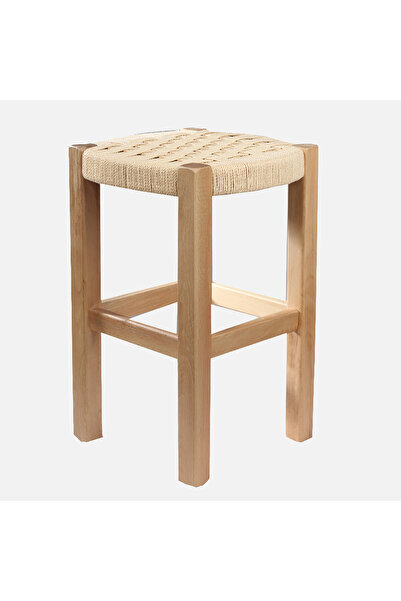 Kufi Büyük Hasır Örgülü Doğal Tabure - 32x32x50 Cm, 200 Kg Kapasite