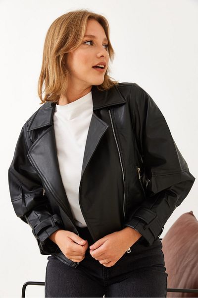 Bianco Lucci Damen-Lederjacke mit Ballonärmeln in Übergröße 60251850