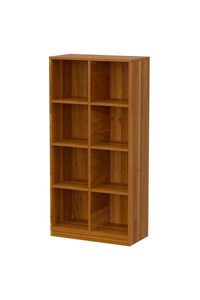 Mahmayi Wooden Display Shelves with 8 Storage Compartment, Freestanding Files, Light Walnut