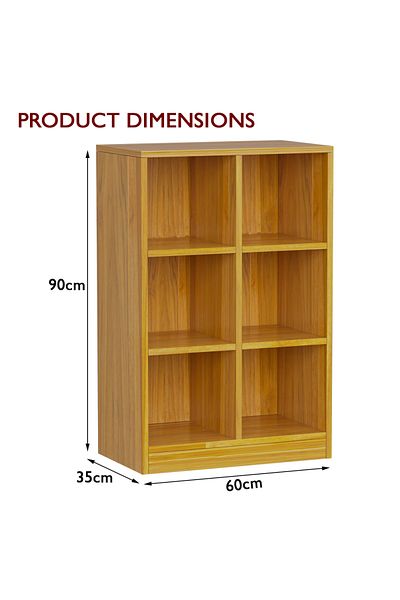 Mahmayi Wooden Display Shelves with 6 Storage Compartment, Freestanding, Light Walnut