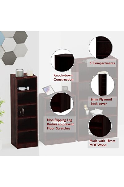 Mahmayi Wooden Storage Display Shelves 5-Tier Freestanding, Dark Walnut