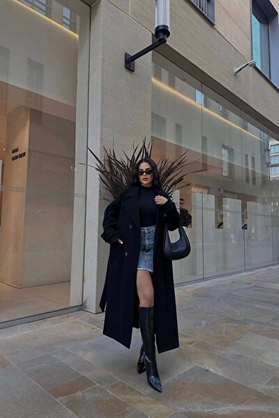 Eka Жіночий чорний довгий кашеміровий пальто 0999-6301