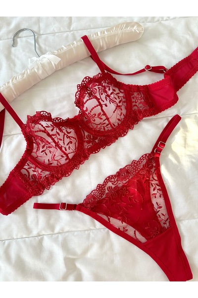 Feruzdesign Marte Kırmızı Balenli Bralet Takım